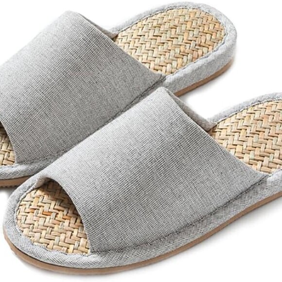 Unisex Washable Cotton Linen Open-Toe Indoor Slippers Lightweight Comfort - Picture 2 of 7